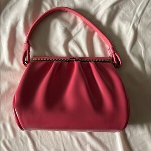 Vibrant Pink Shoulder Bag with Gold Hardware